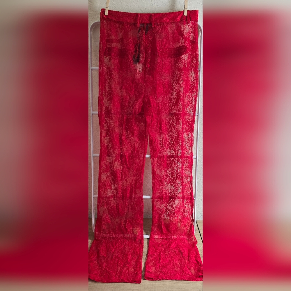 NEW VICTORIA'S SECRET VS Archives Rose Lace Pants Lipstick Red Size Medium - Picture 4 of 5